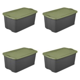30 gallons. Plastic; Flat Gray/Sage Beans; Set of 4