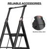 DATION 3 Step Ladder;  Retractable Handgrip Folding Step Stool with Anti-Slip Wide Pedal;  Aluminum Stool Ladders 3 Steps;  300lbs Safety Household La